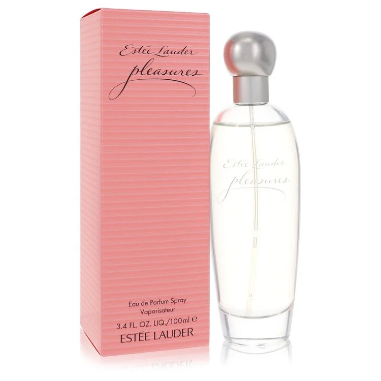 Estée Lauder Pleasures perfume bottle and packaging on a white background