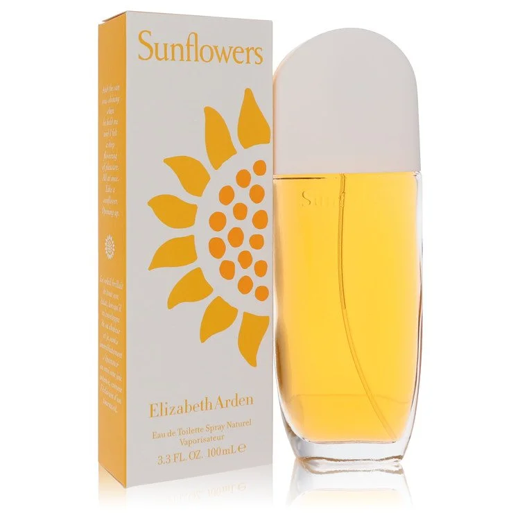 Elizabeth Arden Sunflowers perfume bottle and packaging on a white background