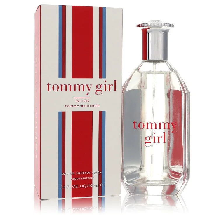 Tommy Girl perfume bottle and packaging with red, white, and blue design.