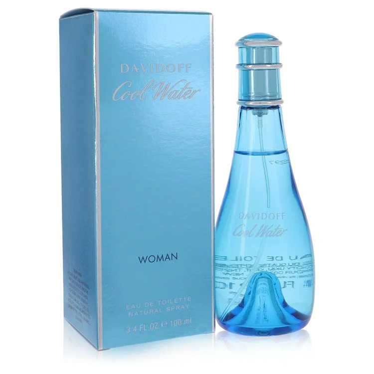 Blue Davidoff Cool Water perfume bottle and packaging on a white background