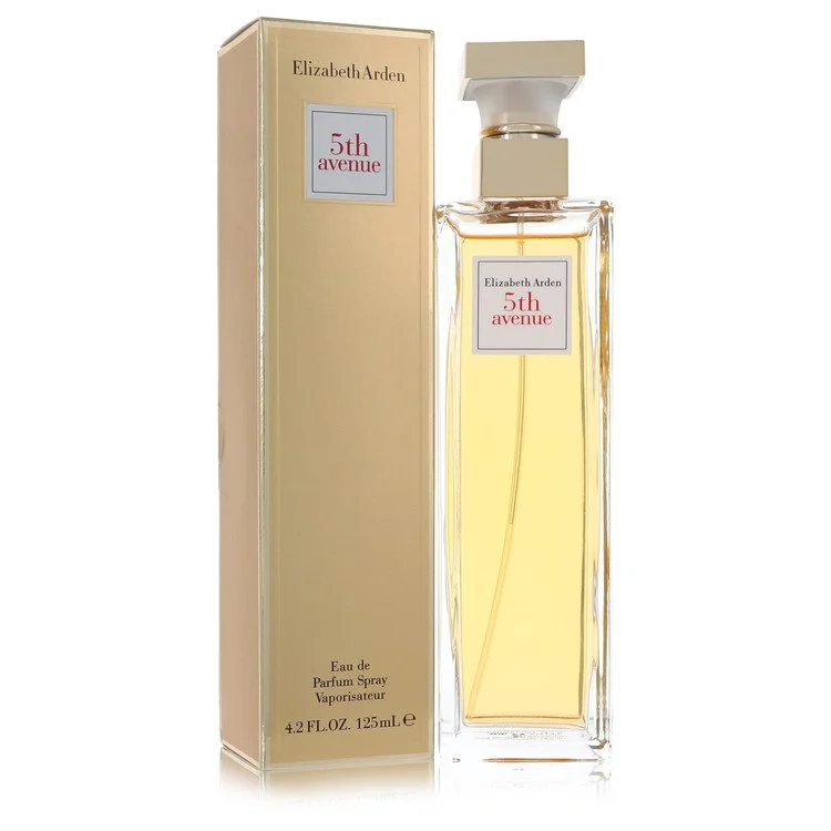 Elizabeth Arden 5th Avenue perfume bottle and packaging on a white background