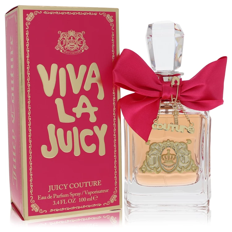 Juicy Couture Viva La Juicy perfume bottle with pink packaging on a white background