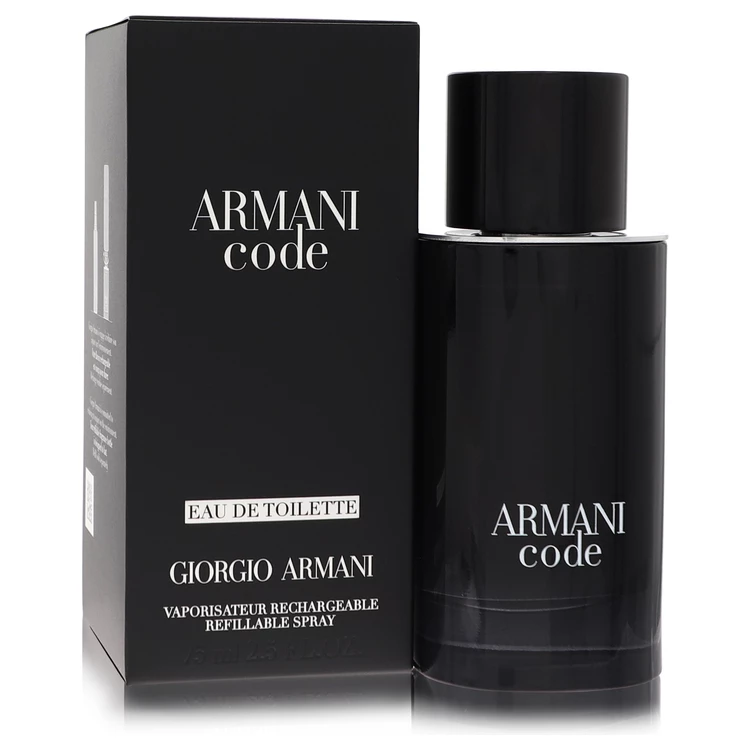 Armani Code perfume bottle and packaging on a white background
