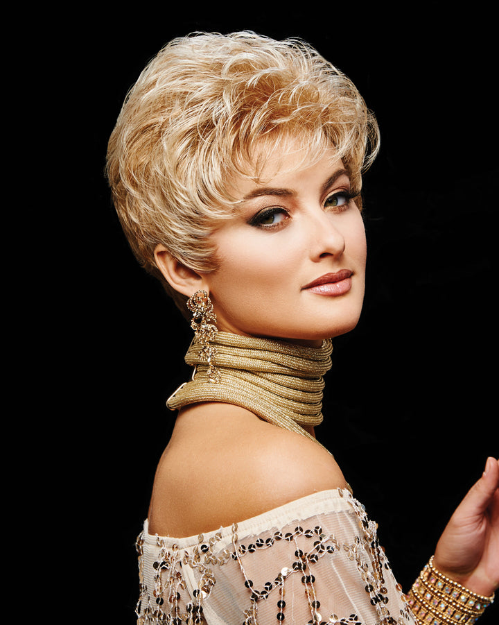 Gabor Acclaim Short Waved Layers Wig: Lightweight Kanekalon Flexlite Fiber, Tapered Nape
